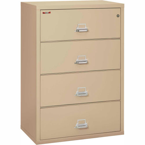 File Cabinets Fireproof Fireking Fireproof 4 Drawer Lateral File Cabinet Letter Legal Size 37 1 2 W X 22 D X 53 H Putty 240130py Globalindustrial Com