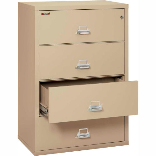 File Cabinets Fireproof Fireking Fireproof 4 Drawer Lateral File Cabinet Letter Legal Size 37 1 2 W X 22 D X 53 H Putty 240130py Globalindustrial Com