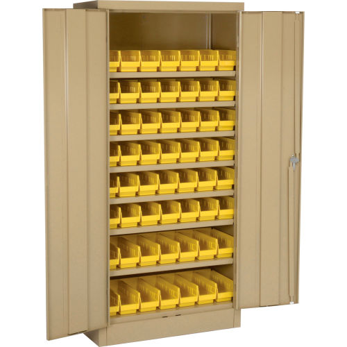 Bins Totes Containers Bins Cabinets Locking Storage Cabinet 30 W X 15 D X 66 H With 56 Yellow Shelf Bins And 7 Steel Shelves Assembled 500417 Globalindustrial Com