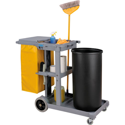 SunnyCare® Gray Plastic Janitorial Cleaning Cart With 25 Gallon Bag 