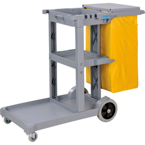 SunnyCare® Gray Plastic Janitorial Cleaning Cart With 25 Gallon Bag 