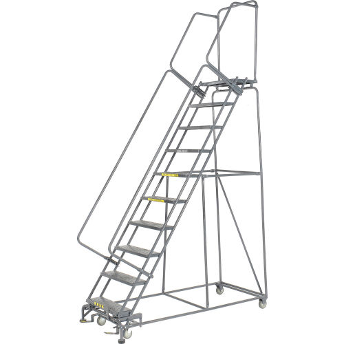 Perforated 24"W 10 Step Steel Rolling Ladder 14"D Top Step W/Handrails!! NEW 