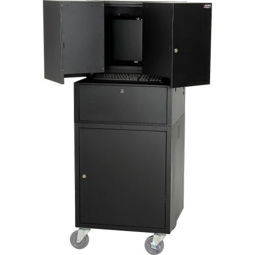 Mobile Fold-Out Computer Cabinet, Black, Assembled Office Supply Hut