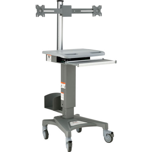 Mobile Sit-Stand Computer Workstation With Dual Monitor Mount, Gray - Zuma