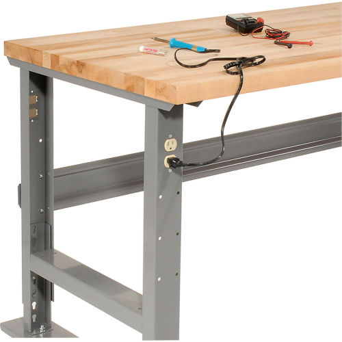 Maple Butcher Block Square Edge Gray Mobile Adjustable Height C-Channel Leg Workbench 48Wx30D