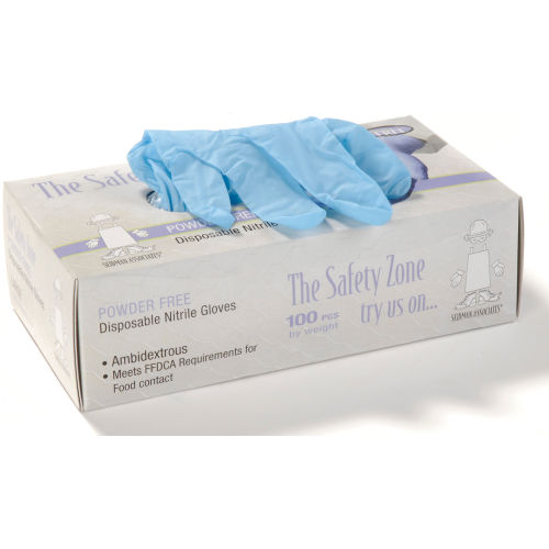 Box of 100 Large The Safety Zone GNPR-LG-1E Powder Free Disposable Blue Nitrile Gloves