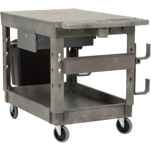 Plastic 2 Flat Shelf Service & Utility Cart 44” x 25-1/2” 5" Rubber Caster, 