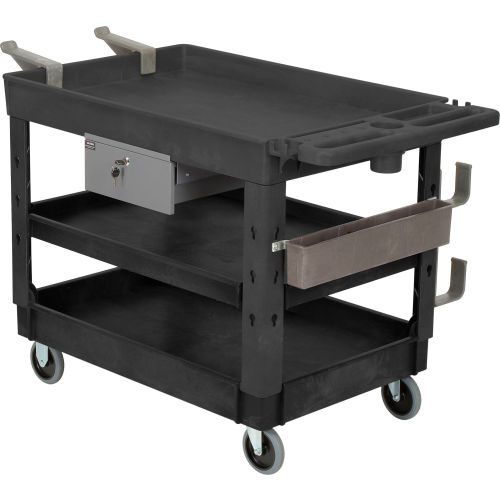 ATD 2-Shelf Heavy-Duty Plastic Utility Cart w/ Handles ea Side 3-1/2" Deep Trays 