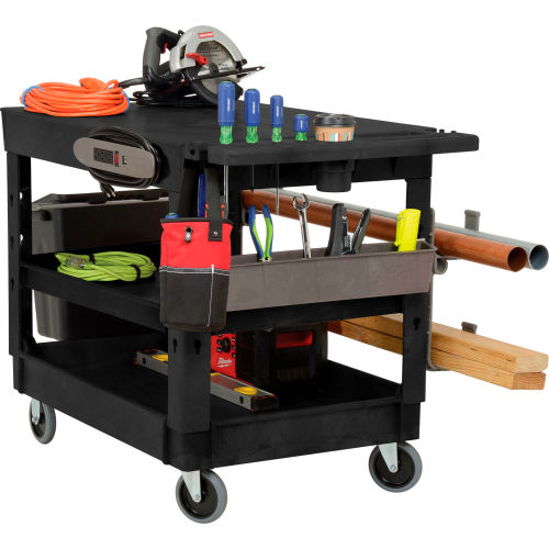 5" Rubber Caster 44” x 25-1/2” Plastic 2 Flat Shelf Service & Utility Cart 