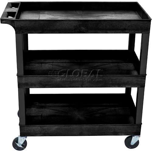 Luxor Utility Cart 3 Shelf Black Weight Capacity 400 lbs Capacity & Push Handle 