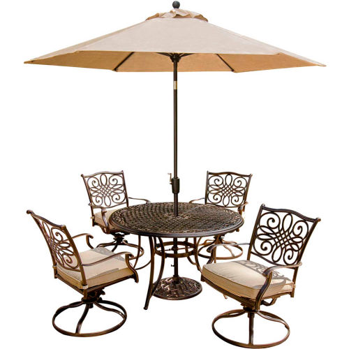 Outdoor Furniture Equipment Patio Furniture Sets Hanover Traditions 5 Piece Outdoor Swivel Chair Dining Set With Table Umbrella B1764588 Globalindustrial Com