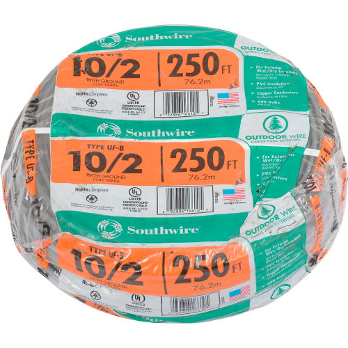250' Roll 10-2 AWG UFB Gauge Outdoor Burial Electrical Feeder Copper-Wire Cable 