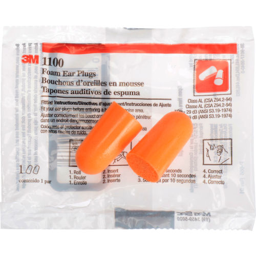 3M Ear Plugs 1100 Noise Reduction Earplugs 29db Orange Foam Disposable 50 Pairs for sale online