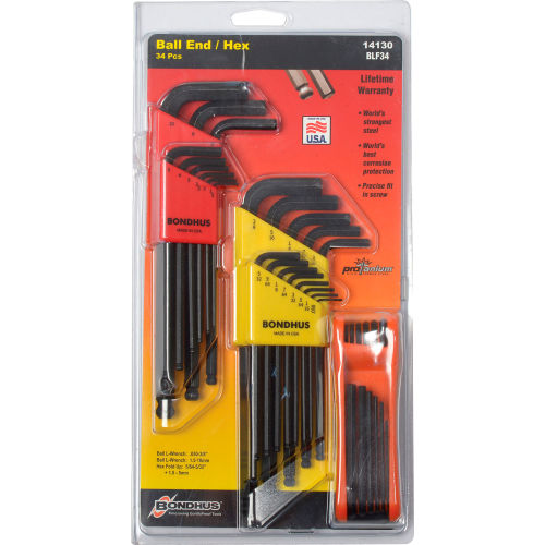 34pc Bondhus USA Triple Pack Hex Ball End L-Wrenches Fold-Up SAE/Metric #14130 