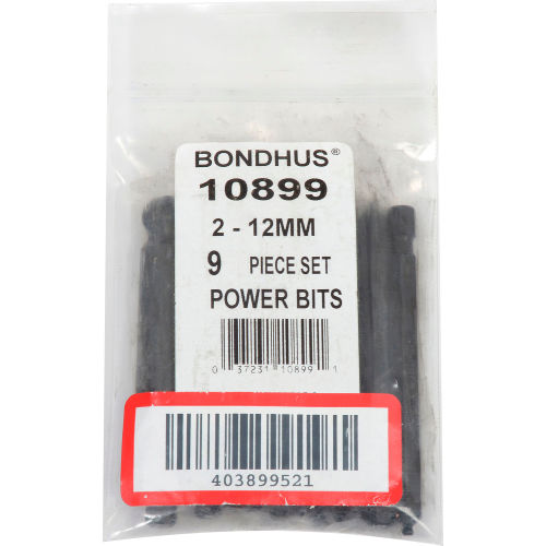 Bondhus 10899 Balldriver Power Bits Set of 9 2-12mm 