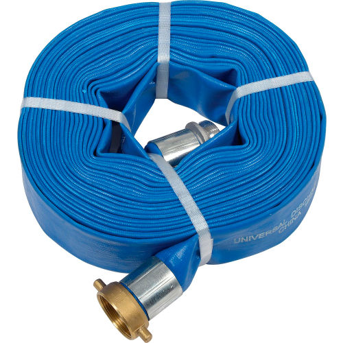 Apache 98138015 1-1/2" x 50' Blue PVC Lay-Flat Discharge Hose with Aluminum Pin