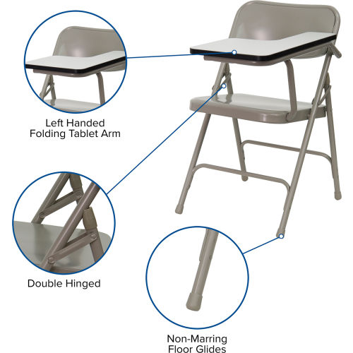 LOT OF 2 PREMIUM STEEL SCHOOL FOLDING CHAIR WITH LEFT HANDED TABLET ARM 