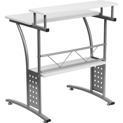 Flash Furniture Clifton Computer Desk With Top And Lower Storage Shelves White B2336949 Globalindustrial Com