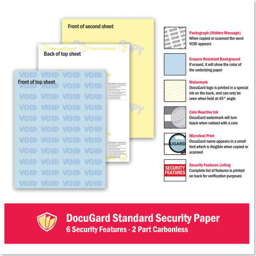 6 Features 8 1/2 X 11 Paris Standard Medical Security Paper 250 Sets Blue/Canary 