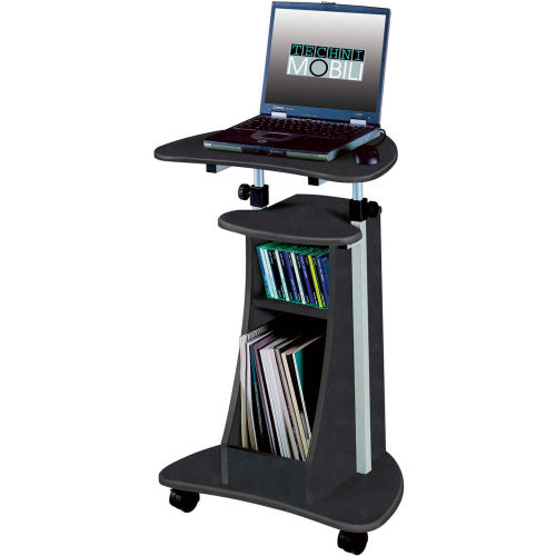 Techni Mobili Sit-to-Stand Rolling Adjustable Laptop Cart with Storage Black