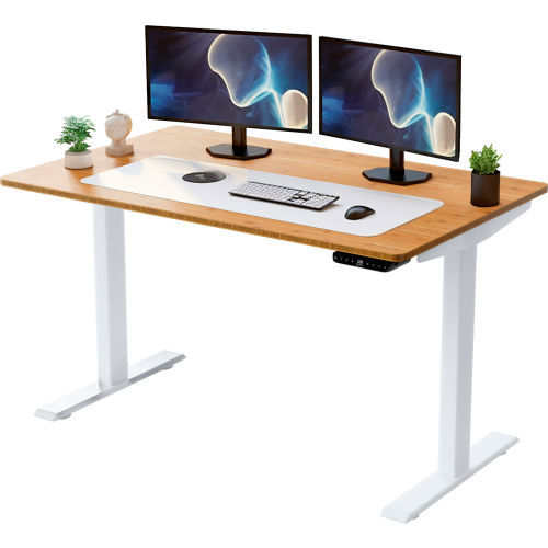 Uncaged Ergonomics Ru Wb Rise Up Electric Adjustable Height Standing Desk Bamboo Top White Frame B1963664 Globalindustrial Com