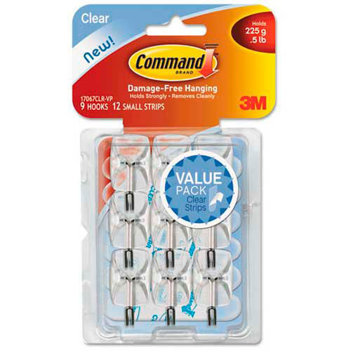 Sold as 1 Package 2/PK Small Hooks w/Adhesive Strip Command MMM17092CLR Clear 