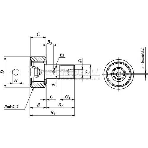 IKO Cam Follower ECC Stud Caged Crowned OD Hex Hole 30mm OD 14mm W M12 x 1.5 THR IKO Cam Follower ECC Stud Caged Crowned OD Hex Hole 30mm OD 14mm W M12 x 1.5 THR