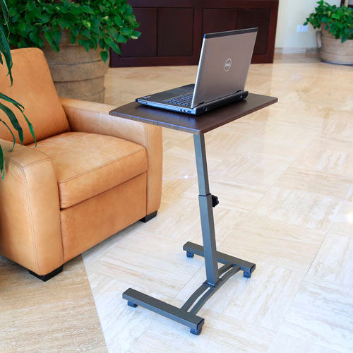 Seville Classics Mobile Laptop Computer Desk Cart Walnut WEB162 Height-Adjustable from 20.5 to 33