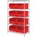 Quantum® 5 Shelf Chrome Bin Shelving, 42"W x 24"D x 74"H, 8 Hulk Containers, Red