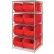 Quantum® 5 Shelf Chrome Bin Shelving, 48"W x 36"D x 86"H, 8 Hulk Containers, Red