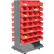 Global Industrial™ 16 Shelf Double-Sided Mobile Pick Rack - 64 Red Plastic Shelf Bins 8" Wide