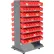 Global Industrial™ 16 Shelf Double-Sided Mobile Pick Rack - 128 Red Plastic Shelf Bins 4" Wide