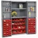 Global Industrial™ Deep Door Bin Cabinet, 68 Red Bins, Assembled, 38"W x 24"D x 72"H
