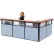 Interion® L-Shaped Reception Station w/Window 116"W x 80"D x 44"H Cherry Counter Blue Panel