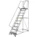 Perforated 24"W 10 Step Steel Rolling Ladder 21"D Top Step, W/Cal OSHA Handrail