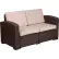 Flash Furniture All-Weather Faux Rattan Loveseat - Chocolate Brown with Beige Cushions