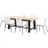 KFI Studios Jive 84"x 36" Dining Table Set, 6 White Cafe Chairs, Maple Top/Black Frame