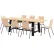 KFI Studios Jive 96"x 36" Dining Table Set, 8 Natural Cafe Chairs, Maple Top/Black Frame