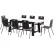 KFI Studios Jive 96"x 36" Dining Table Set, 6 Natural Cafe Chairs, White Top/Black Frame