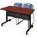 Regency® Kobe Privacy Nesting Table with 2 Zeng Blue Stack Chairs, 48"L x 24"W, Cherry