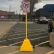 Ideal Shield® Pyramid Sign Base With Wheels & 98'H Post, Yellow