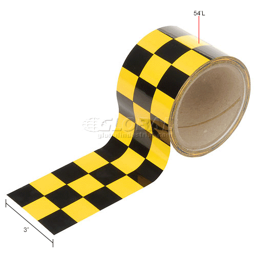 Checkerboard Hazard Tape Yellow/Black, 3"W x 54'L, 1 Roll