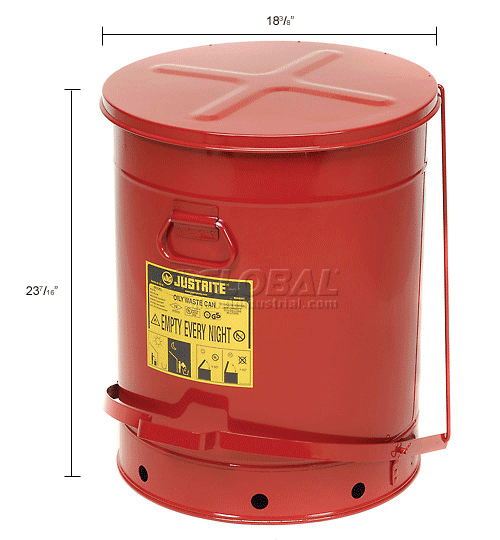 09700 for sale online Justrite 21 Gallon Oily Waste Can Red 