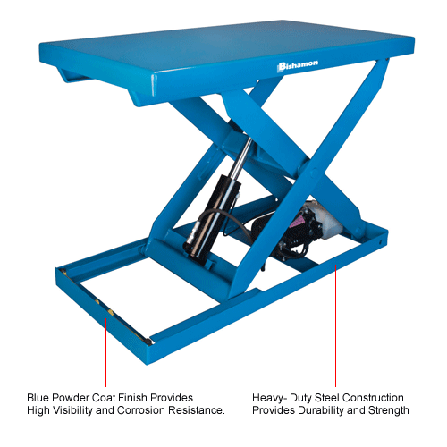 Bishamon® OPTIMUS Hand Control Power Scissor Lift Table, 48 x 28