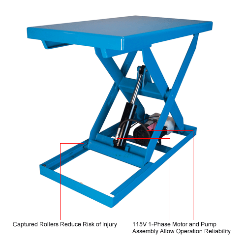 Bishamon® OPTIMUS Hand Control Power Scissor Lift Table, 48 x 28