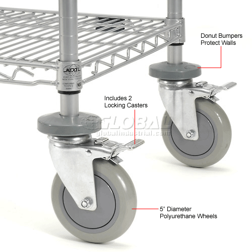Nexel® Utility Cart w/2 Shelves & Poly Brake Casters, 1200 lb. Cap, 36"L x 18"W x 39"H