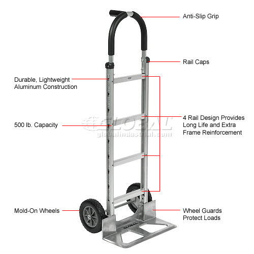 Global Industrial™ Aluminum Hand Truck Pin Handle MoldOn Rubber Wheels