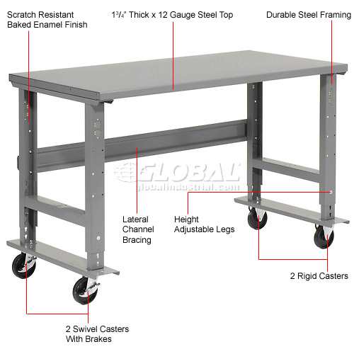 Height Adjustable Steel Top Mobile Workbench