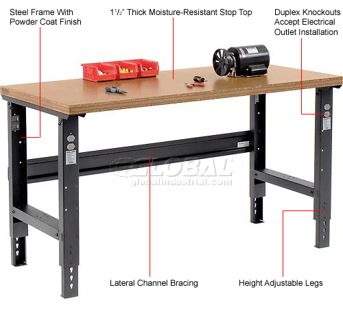Global Industrial™ 60x36 Adjustable Height Workbench C-Channel Leg ...