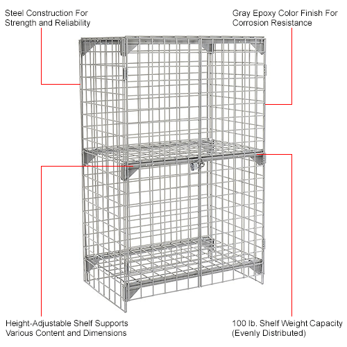 Global Industrial™ Wire Mesh Security Cage Locker, 36"Wx24"Dx60"H, Gray, Unassembled